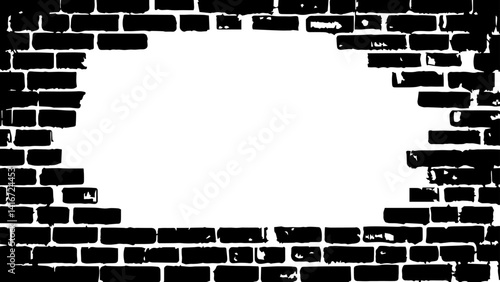 Vector illustration of wall and brick. black and white background with a brick pattern arranged with a large crack in the middle