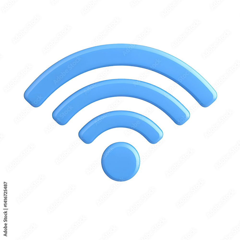 blue Wi Fi symbol with three curved lines and dot represents wireless connectivity and internet access. icon is simple and modern, conveying technology and communication blue Wi Fi symbol with three curved lines and dot represents wireless connectivity and internet access. icon is simple and modern, conveying technology and communication