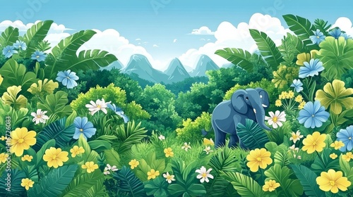 Pixelated pachyderm paradise a captivating wildlife scene in vibrant bloom offering a serene landscape with playful charm for creative content