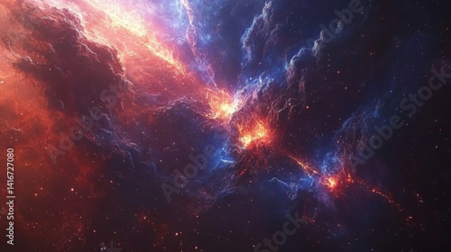 Red and Blue Cosmic Nebula in Deep Space