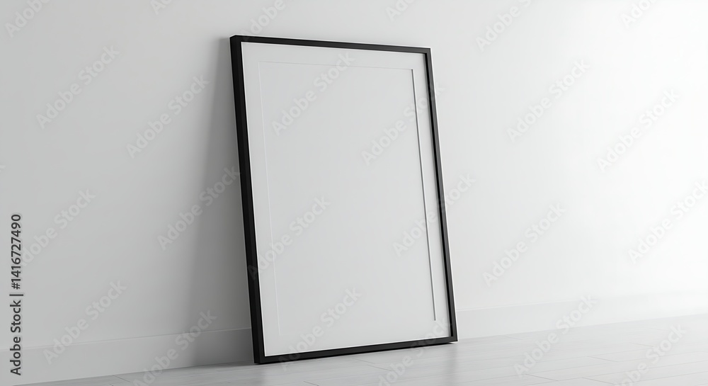 Poster mockup in a frame, leaned against a white wall Poster mockup in a frame, leaned against a white wall