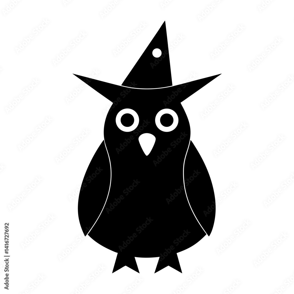 Fototapeta premium A cute cartoon owl, a bird of the night with big eyes, is a funny animal vector illustration