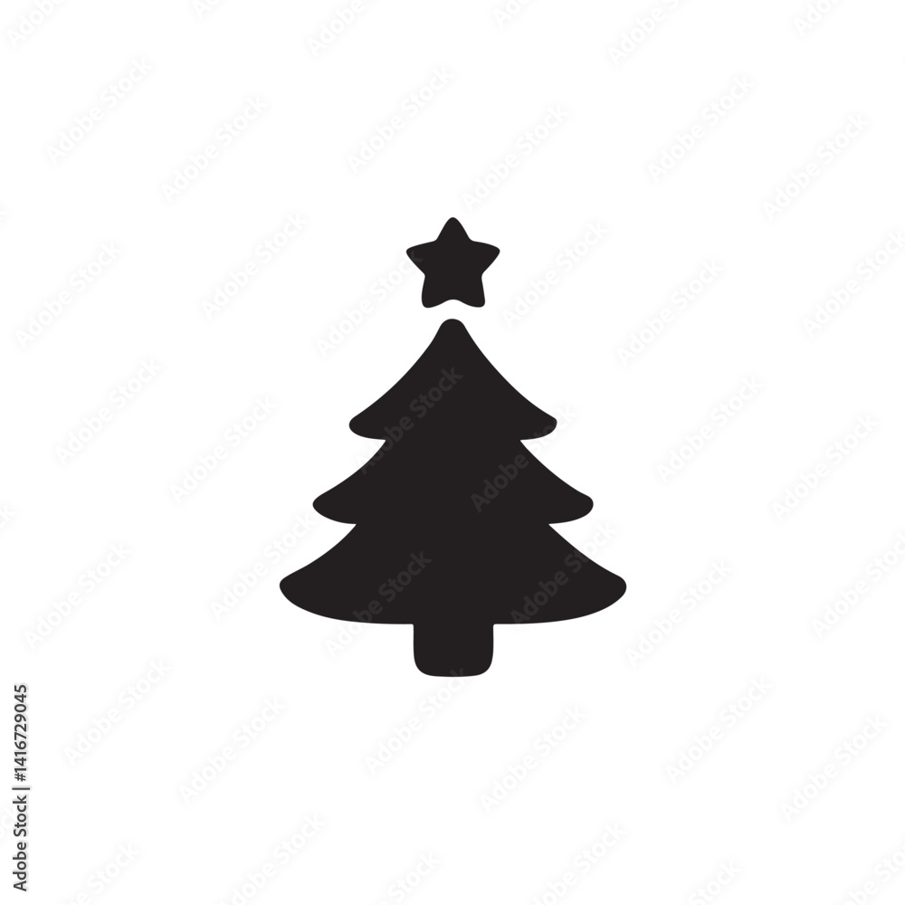 Obraz premium A set of green Christmas tree vector illustrations featuring star decorations for a merry winter holiday celebration