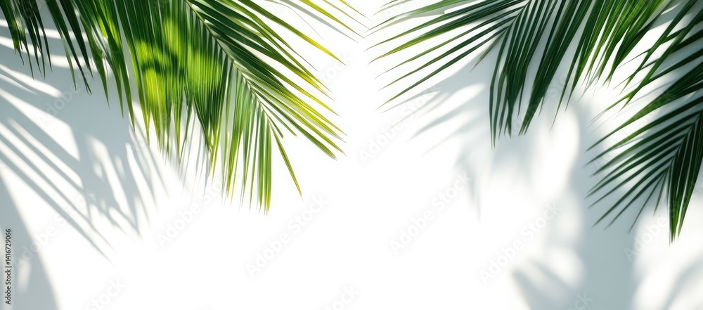 Obraz premium Two palm leaves casting shadows on a white background