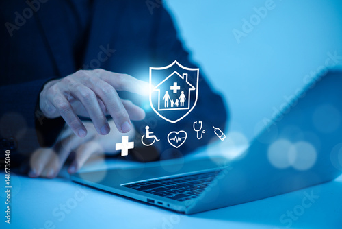 Fotografie Health insurance planning is a family health care concept used to ensure safety in an emergency