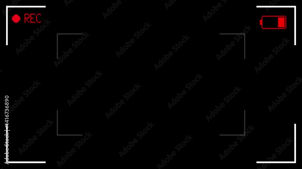 Camera viewfinder background animation with active REC and low battery. Pixel style animated video.