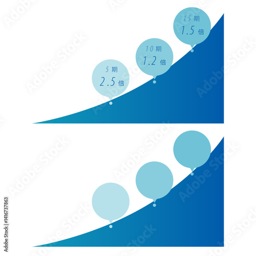 イラスト素材: 青のグラデーションの上昇するグラフ