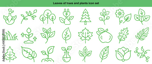  Leaves of Trees and Plants Icons Set: Nature and Botany Vector Illustrations