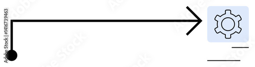 Black line with a loop and arrow pointing to a gear icon representing configuration. Ideal for workflow, process, automation, engineering, technology, optimization, simple landing page