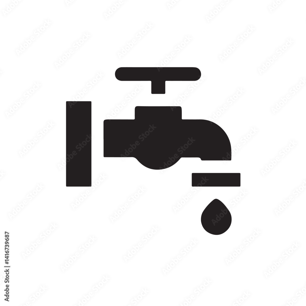 Water tap faucet icon with drop vector illustration isolated on white Water tap faucet icon with drop vector illustration isolated on white
