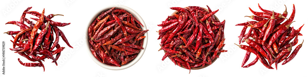 Dried chili peppers displayed in bowls. Dried chili peppers displayed in bowls.