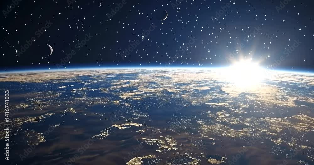 Earth from Space with Sun Rising Over Horizon Earth from Space with Sun Rising Over Horizon
