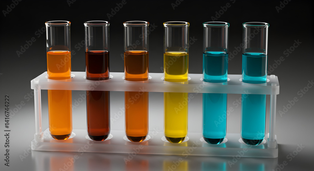 Multiple Test Tubes Containing Liquid of Varying Colors in Laboratory Setting for Scientific Experiment Multiple Test Tubes Containing Liquid of Varying Colors in Laboratory Setting for Scientific Experiment
