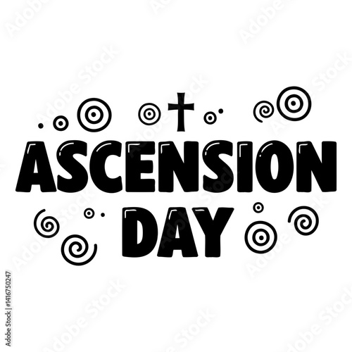 Bold, stylized graphic design of "Ascension Day" with decorative elements. Suitable for religious-themed marketing or educational materials.