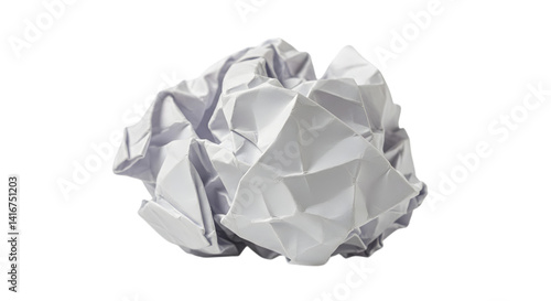A single crumpled paper ball placed on white background used in frustration, creativity or discarded idea themes in office or art visuals