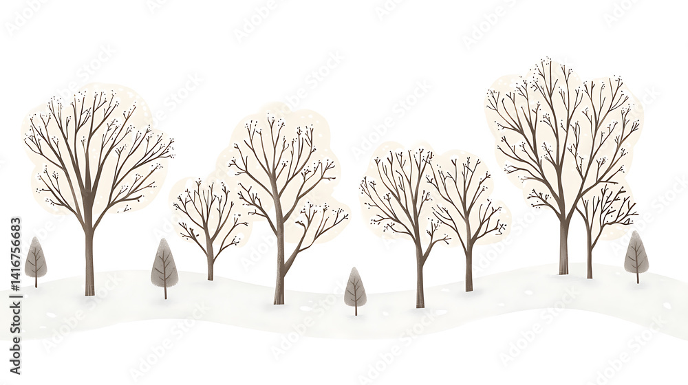 Fototapeta premium Winter Forest Landscapes with Snow and Bare Trees