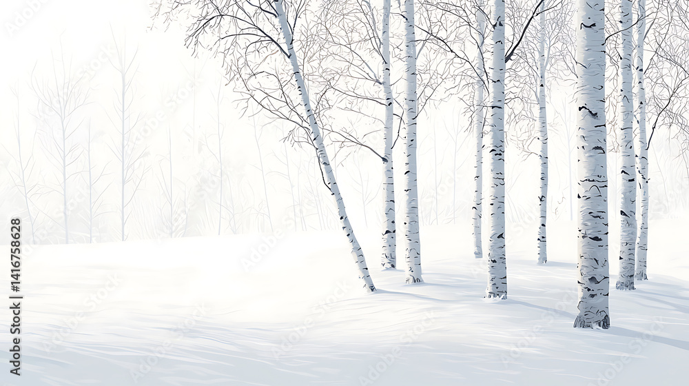Fototapeta premium Winter Forest Landscapes with Snow and Bare Trees