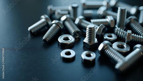 Intricate Screw and Bolt Components: A Meticulous Organization Showcasing Superior Quality Control Innovation and Industrial Functionality in Photo Stock Concept with Empty Space