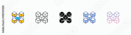 Blockchain icons set in different style vector stock 