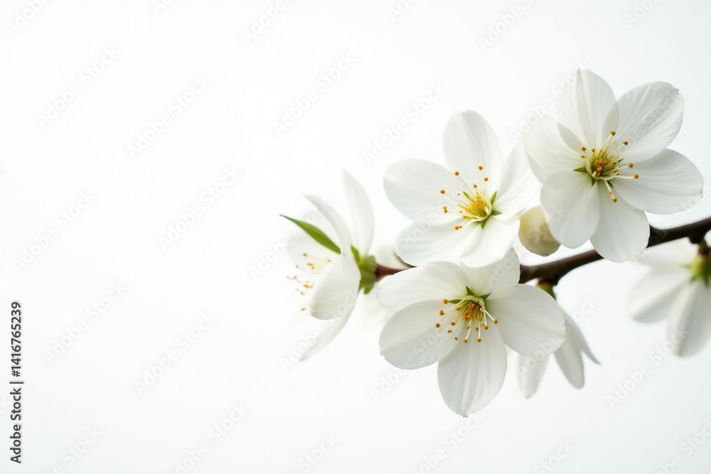 Obraz premium Delicate white blossoms against pure white background, floral, fragile, aesthetic