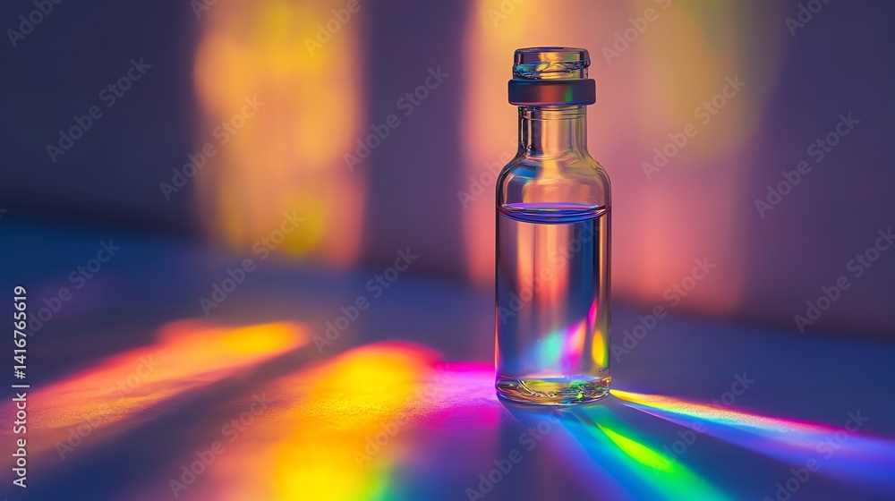 Small Bottle with Liquid and Rainbow Light Effects on Surface Small Bottle with Liquid and Rainbow Light Effects on Surface