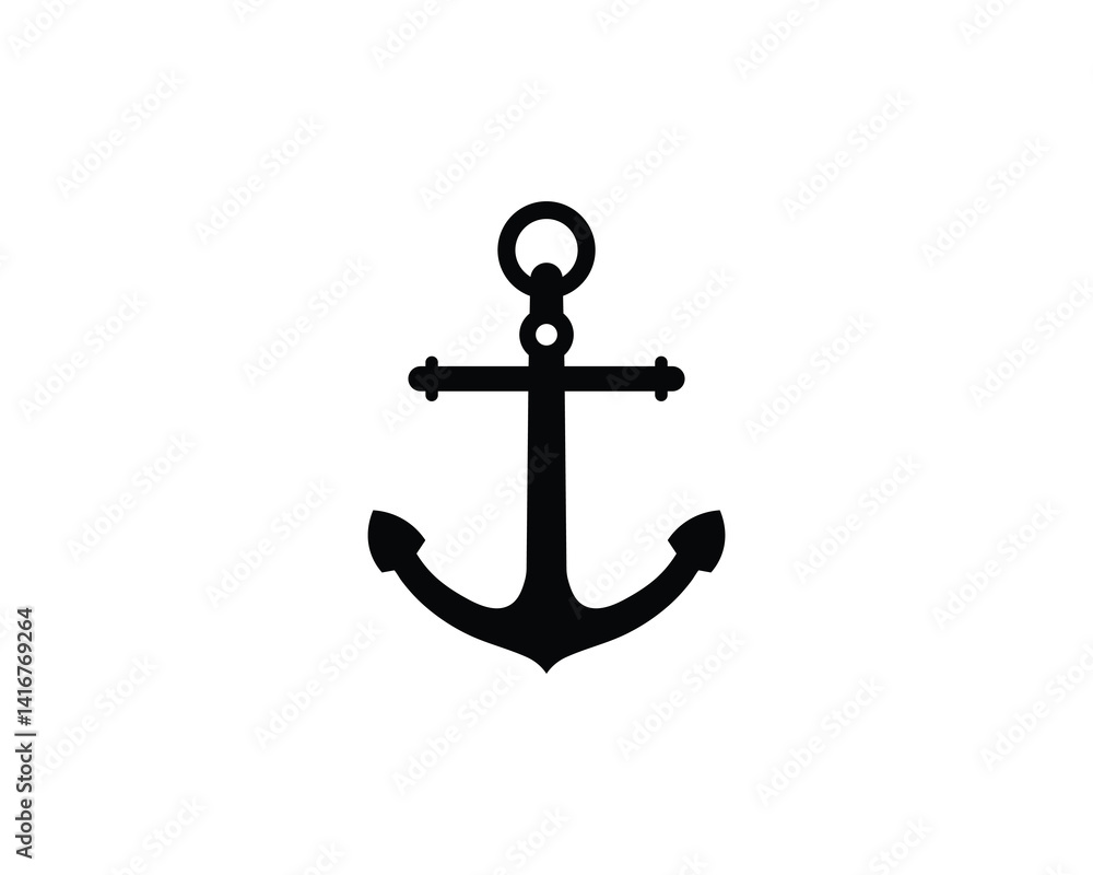 Anchor icon. Nautical anchor symbol for Marine, sailing, ship, boat or sea transportation. Vintage anchor silhouette icon isolated on white background
