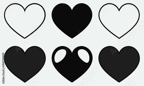 set of black and white hearts
