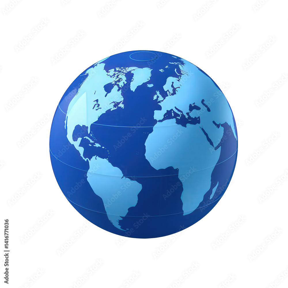 A 3D globe showcasing the continents of Europe, Africa, and North America, highlighting geographical features against a solid background , isolated on white or transparent png A 3D globe showcasing the continents of Europe, Africa, and North America, highlighting geographical features against a solid background , isolated on white or transparent png