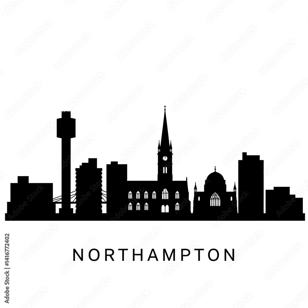 Naklejka premium Northampton Skyline Silhouette with Cityscape, and Massachusetts.