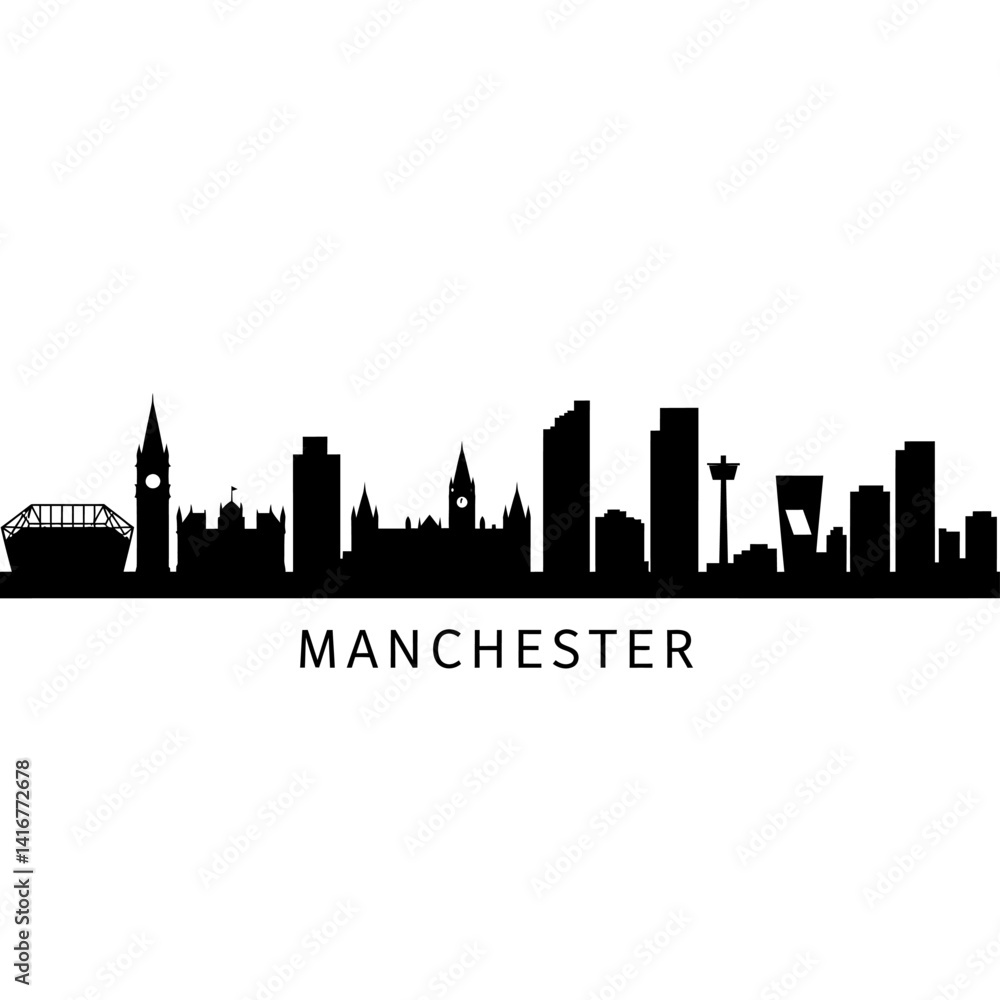 Fototapeta premium Manchester skyline vector with England, and cityscape.