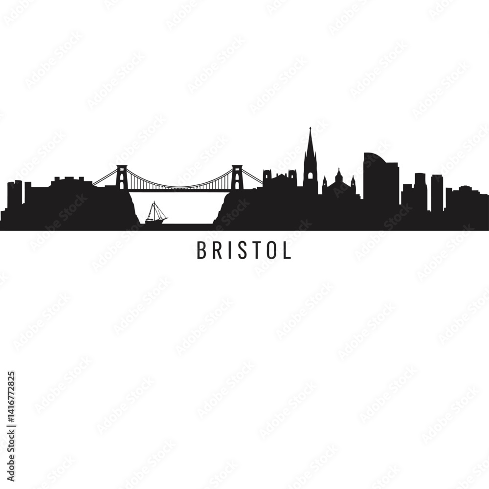 Obraz premium Bristol Skyline Silhouette with England Cityscape.