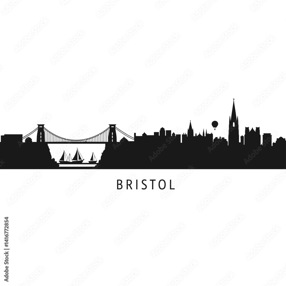 Obraz premium Bristol Skyline Vector Silhouette United Kingdom.