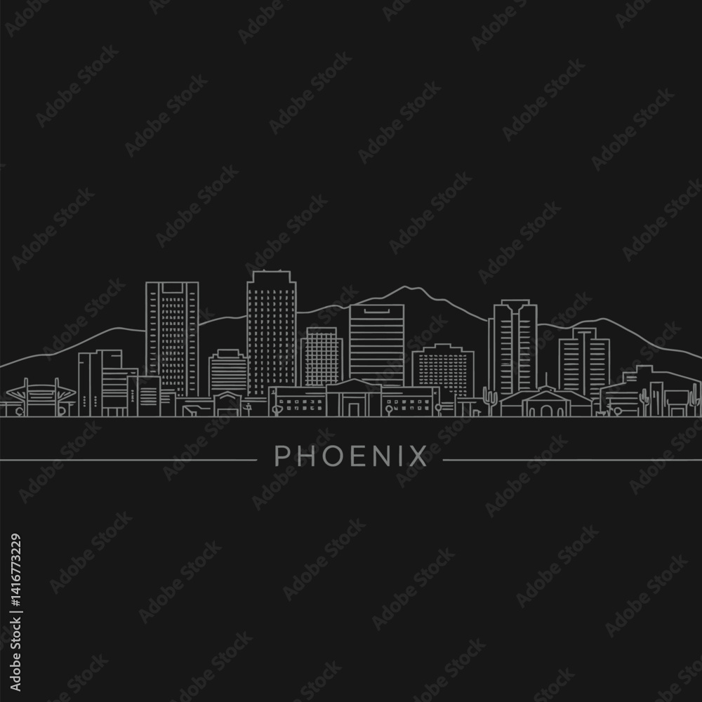 Naklejka premium Phoenix Skyline Arizona Cityscape Outline.