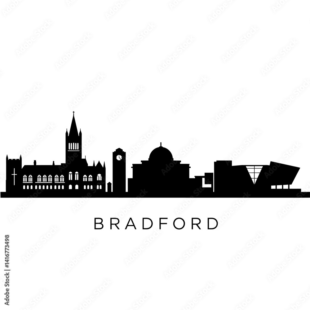 Fototapeta premium Bradford Skyline England Vector Black.