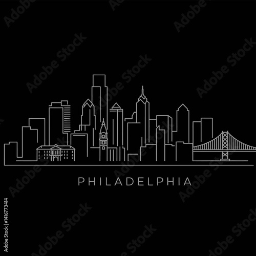 Philadelphia Skyline Minimalist Line Art.