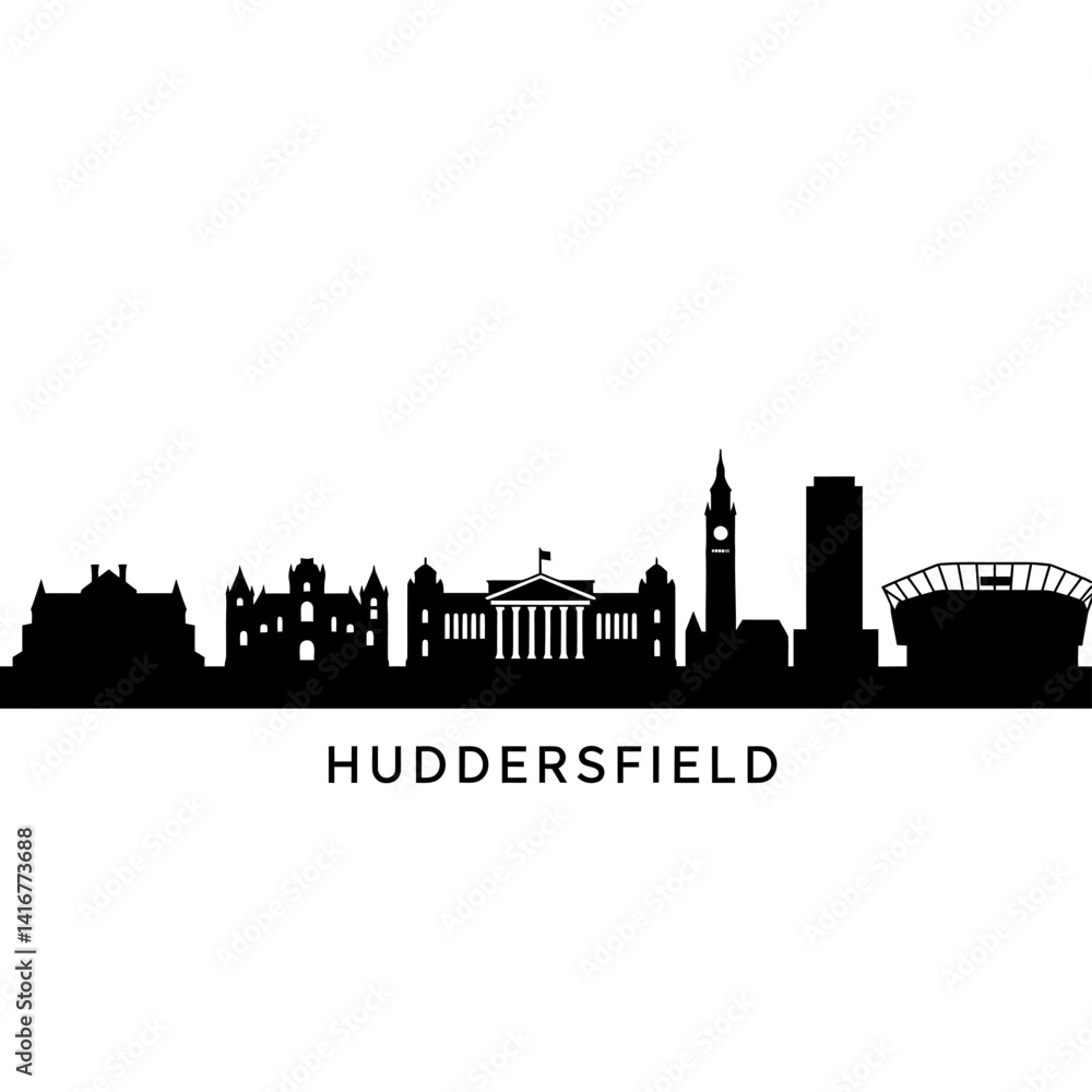 Huddersfield Skyline Silhouette with England, and Vector. Huddersfield Skyline Silhouette with England, and Vector.