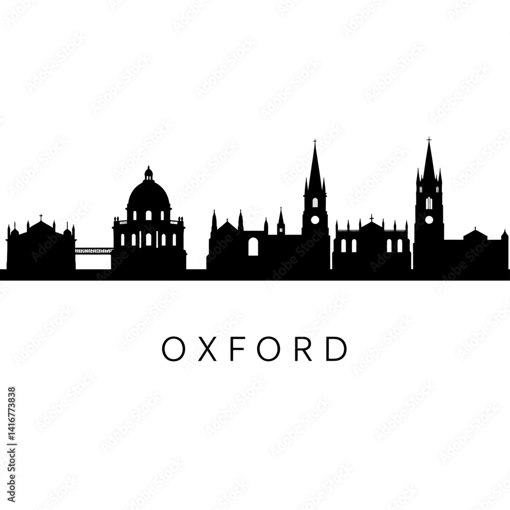 Oxford Skyline Silhouette with UK Cityscape, and Landmark. Oxford Skyline Silhouette with UK Cityscape, and Landmark.