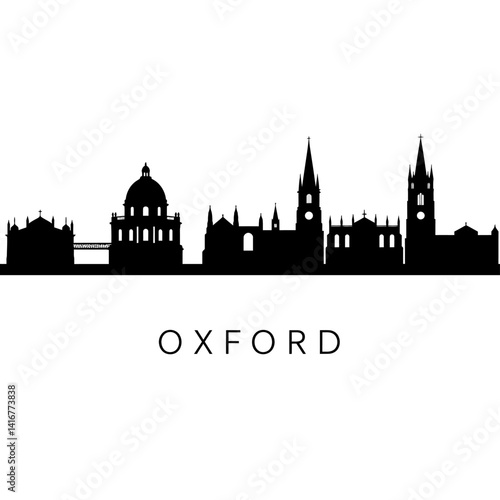 Oxford Skyline Silhouette with UK Cityscape, and Landmark.