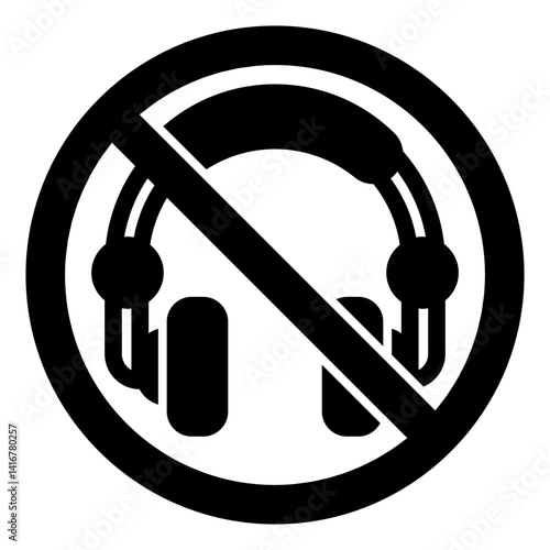 Stereo headphones ban solid icon, prohibited elements concept. Vector graphics. Sound listening forbidden sign on white background, glyph style mobile or design.