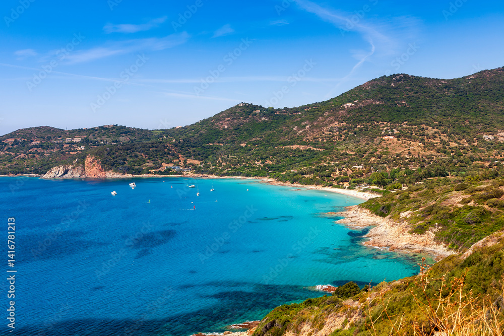 Fototapeta premium Pero beach in Cargèse, Corsica island, France. The beach of Pero on the Corsican coast in Cargèse, mediterranean sea, France.