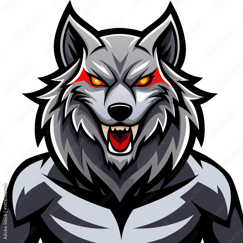 Fototapeta premium Black wolf head mascot illustration, werewolf, logo, transparent image, tattoo element
