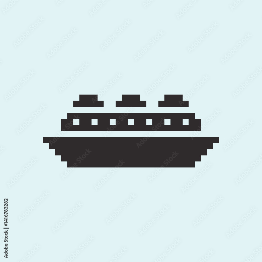Fototapeta premium this is ship icon in pixel art with black color and white background ,this item good for presentations,stickers, icons, t shirt design,game asset,logo and your project.