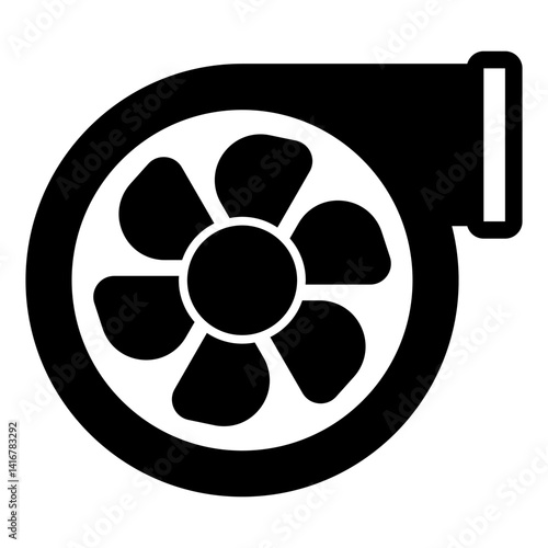 Turbine for motor engine solid icon, car service concept. Vector graphics. Car part turbine, fan sign on white background, glyph style mobile or design.