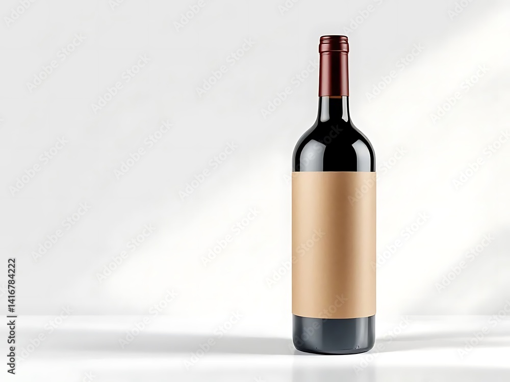 Fototapeta premium Wine bottle mockup featuring a kraft paper label. Ideal for natural product branding, organic packaging design, or rustic promotional visuals