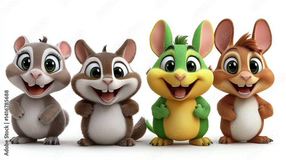 Animated Squirrels Cartoon Characters Illustration featuring playful chipmunks with bright eyes and cute expressions suitable for childrens media project Animated Squirrels Cartoon Characters Illustration featuring playful chipmunks with bright eyes and cute expressions suitable for childrens media project