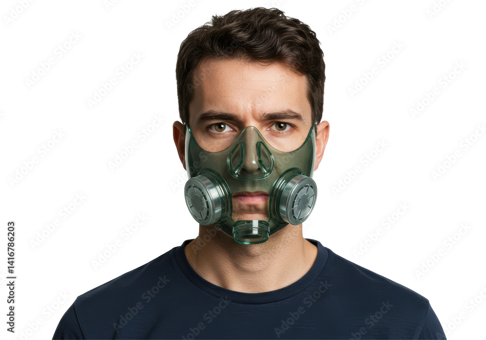 Isolated Man Wearing Respirator for Protection Isolated Man Wearing Respirator for Protection