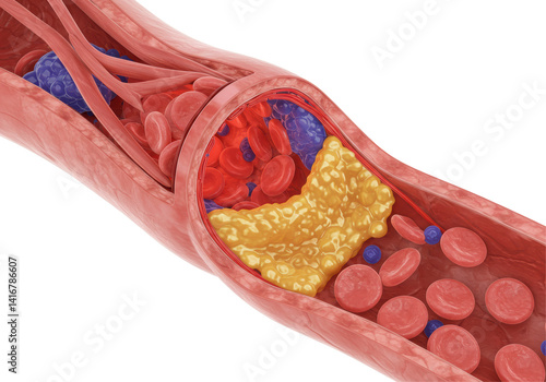 Isolated Blood Vessel with Cholesterol Plaque Build-up