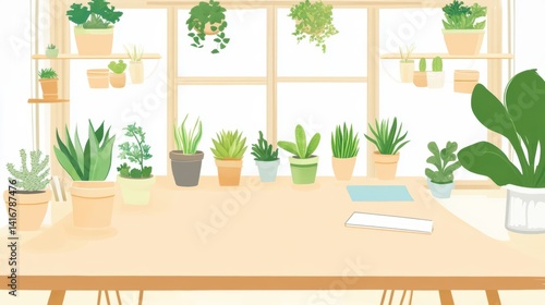 A variety of potted plants adorning a light-filled room.