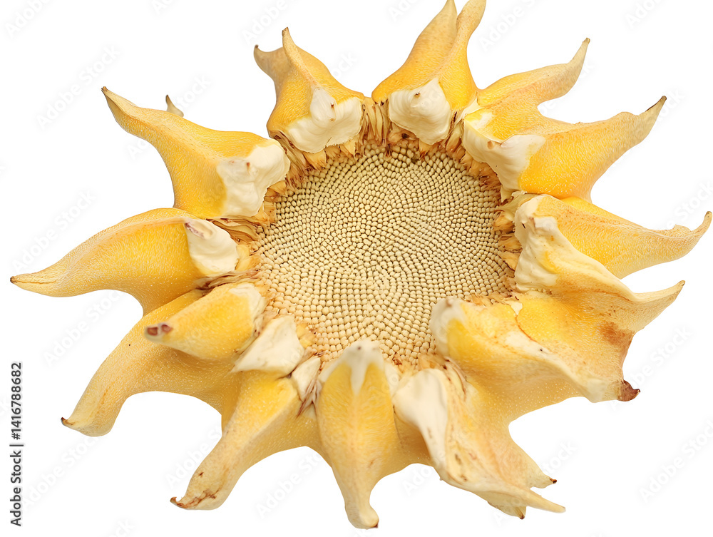 Dried sunflower head, seeds visible Dried sunflower head, seeds visible