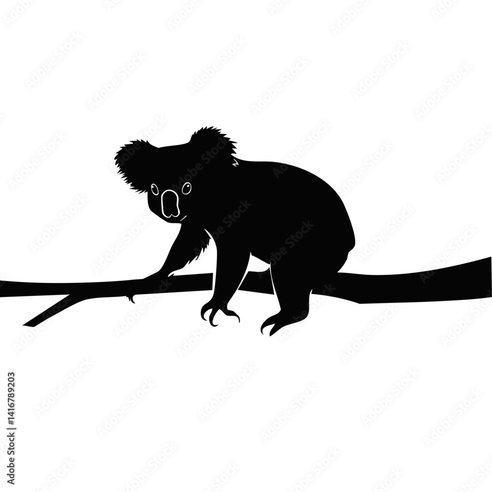vector illustration of a silhouette of a koala bear on branch black graphic design